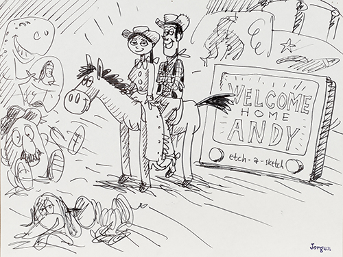 a sketch of Toy Story characters by Jorgen Klubien